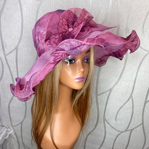 Accessories - 🎀🌷 Mauve Pink Floral Elegant Ruffle Trim Sun Hat 🌷🎀 NWT